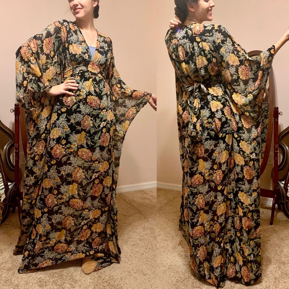SOLD ASOS Premium Kimono Maxi Dress - Floral Wide Sleeve Tie  Maxi Dress* - Picture 2 of 12